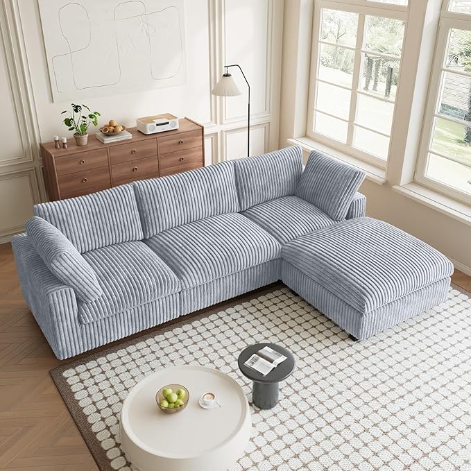 Sectional Couches for Living Room, L Shaped Couch with Chaise Ottoman, 4 Deep Seat Cloud Couch with Removable Covers, Modular Sofa for Home, Apartment, Gray