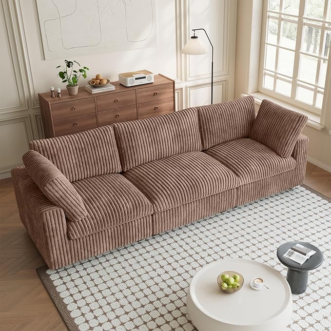 Modern Modular Sectional Sofa, 118.11" Oversized Cloud Sectional Couch, 3 Seat Comfy Modular Couches for Living Room, Plush Couch Cushion Covers Removable, Brown