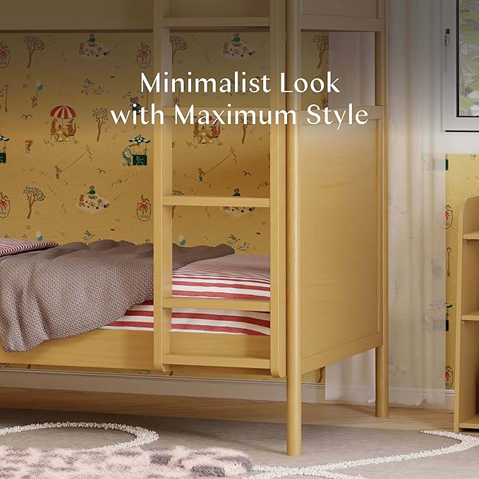 Babyletto Bondi Bunk Bed Twin Over Twin - GREENGUARD Gold Certified Heavy Duty Wood Bunkbeds w/Adjustable Ladder - Convertible to 2 Individual Beds for Kids - Trundle Sold Separately - Honey