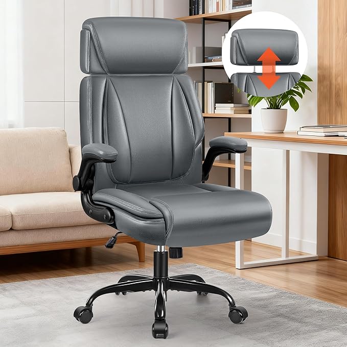 Office Chair, Ergonomic Desk Chair, Executive Leather Office Chairs with Lumbar Support, Adjustable Headrest & Armrests, Big and Tall Computer Chair, PC Chair with Rocking Function