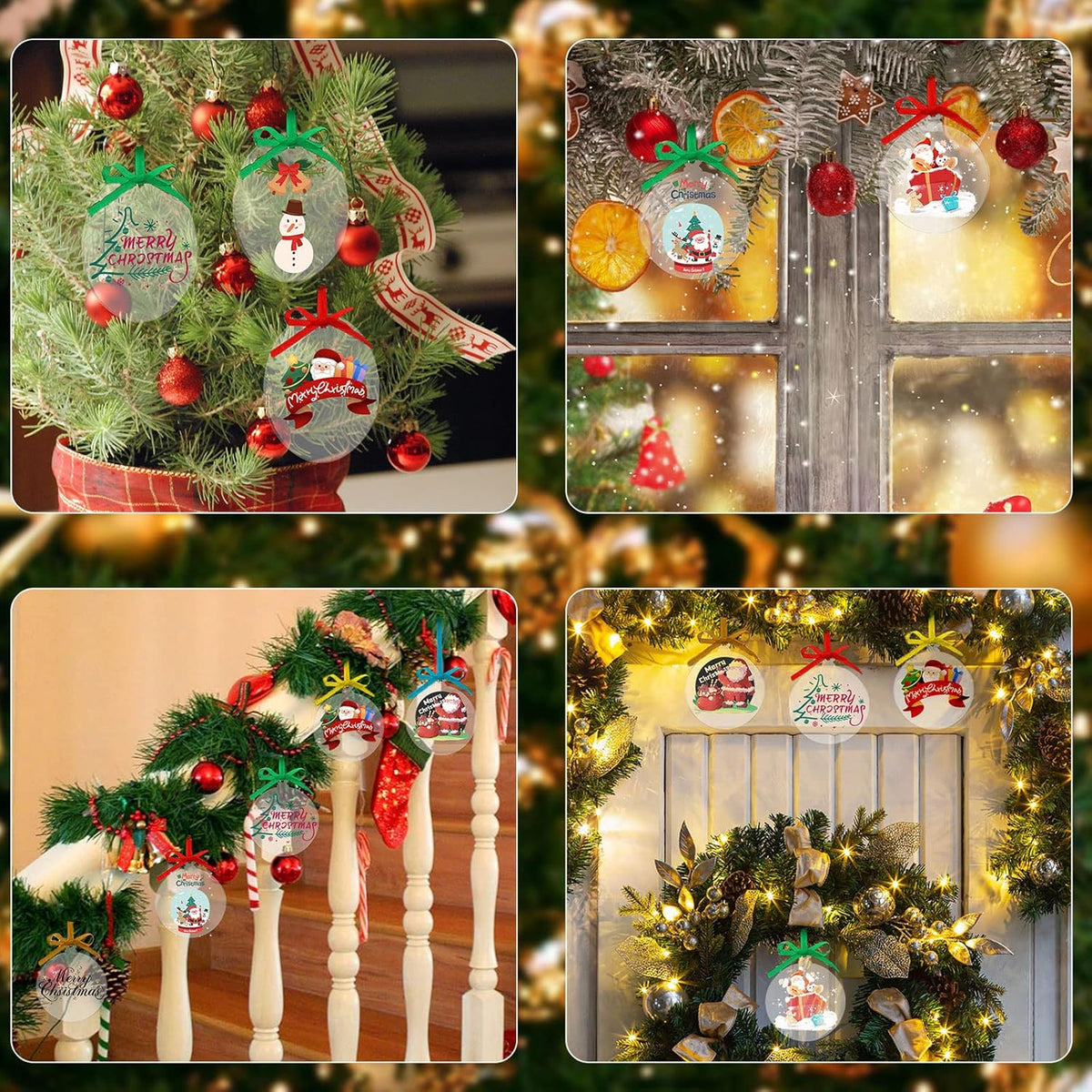 50 Pieces Christmas Hanging Ornaments Set 3''Christmas Ornament Acrylic Blank with 50Pcs 25 Color Ribbons for Christmas Tree DIY Decor (Classic Style, 50.00)