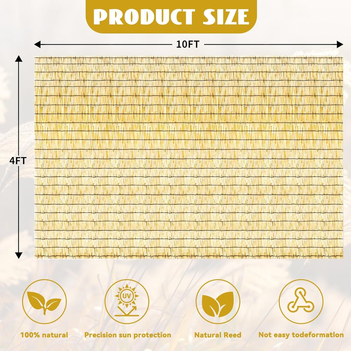 Bamboo Reed Fencing, Natural Bamboo Fence Rolls 4 Feet High, Decorative Reed Screen Privacy Curtains for Patio Balcony Garden Backyard Outdoor, 4 x 10 FT