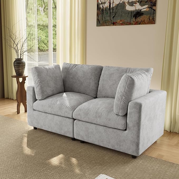 WJShome Sectional Couches for Living Room, 67 Inch Loveseat Sofa with Chenille Upholstery & Double Layer Cushions, Modern Apartment Size Modular Couch for Bedroom，Gray