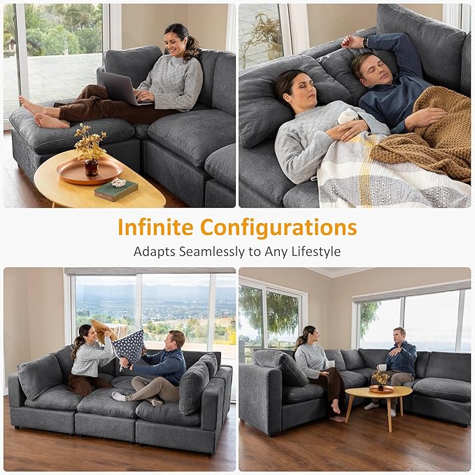 VANOMi Modular Sectional Sofa, Convertible Sofa Couch Modular Sofa with Ottoman, Sectional Sofas for Living Room Small Apartments