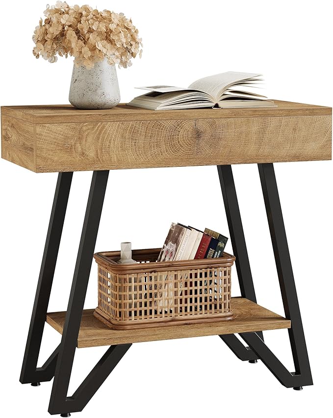Tribesigns End Side Table for Living Room, Narrow Couch Arm Side Table with Storage Shelves, Small Bedside Nightstand for Bedroom, Small Spaces, Natural