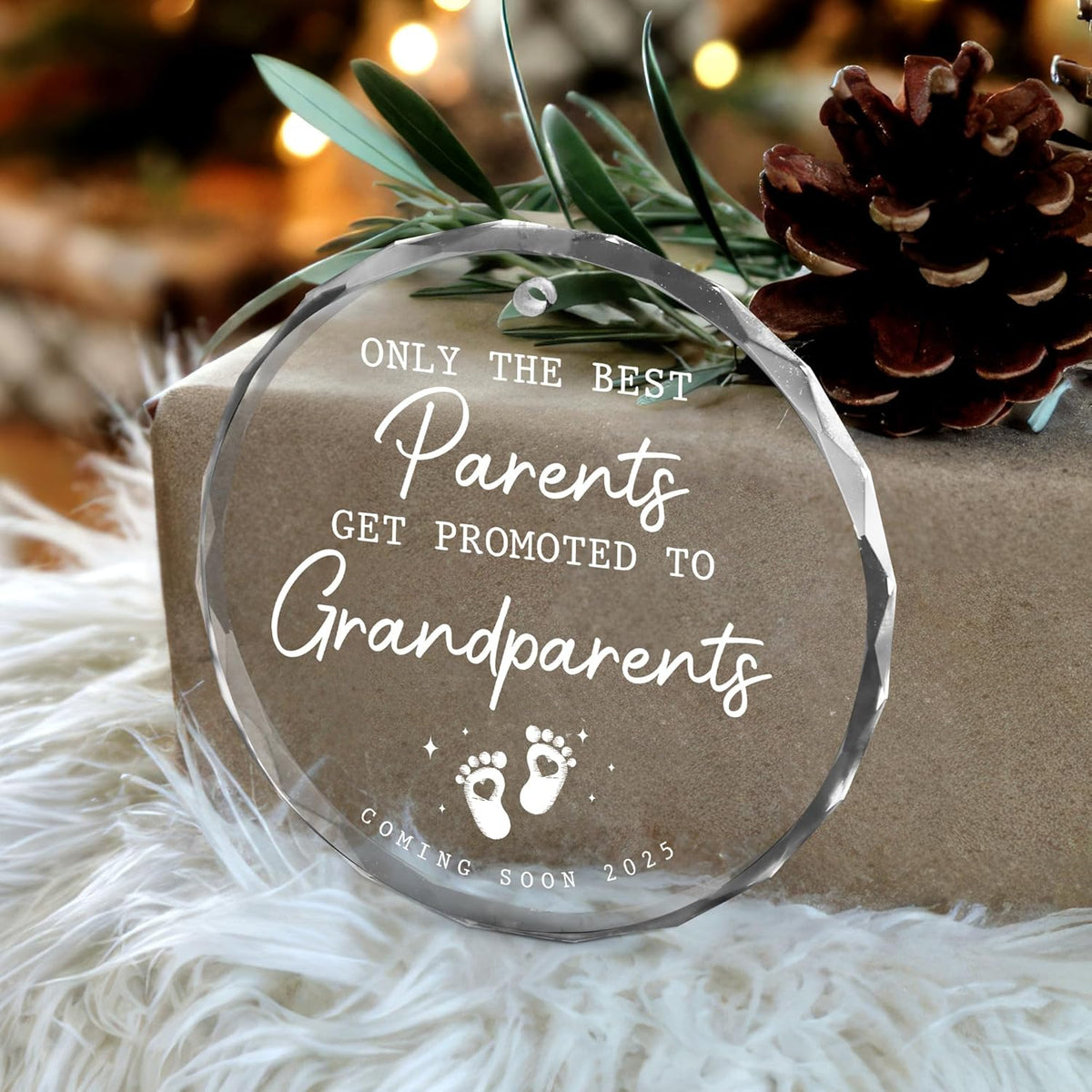 OASSIE Pregnancy Announcement for Grandparents - Christmas Ornaments 2025, Promoted to Grandpa, Grandma, First Time Grandma, Grandpa Gifts for Grandparents - Christmas Decorations Glass Ornaments