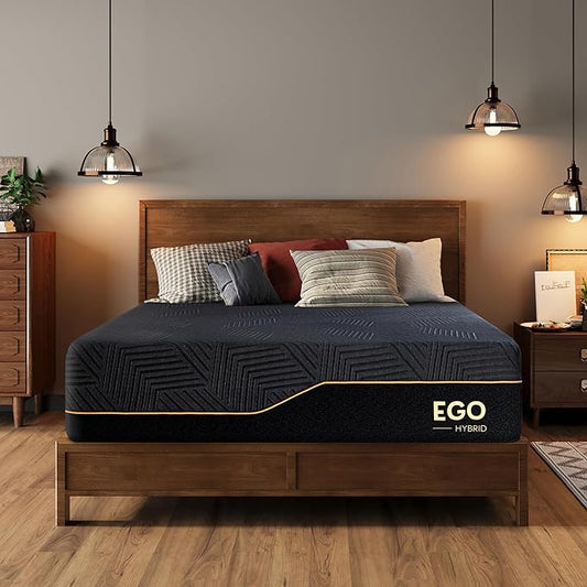 EGOHOME 14 inch Hybrid King Mattress, Memory Foam Pocket Spring Mattress with Cooling Cover, Bed in a Box, CertiPUR-US Certified, Made in USA, 76”x80”x14” Black