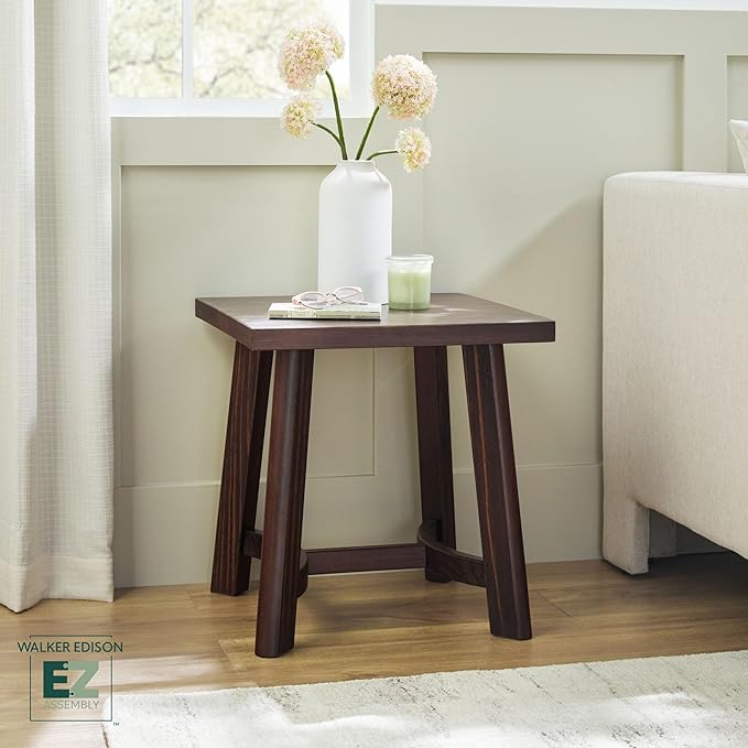 Walker Edison Colt Modern Farmhouse Solid Wood Square Side Table, 18 Inch, Espresso