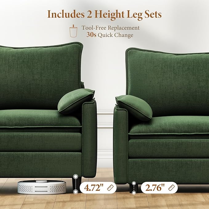Vesgantti 101" V-Shaped Corner Couch Sectional, 7 Seat Customizable Modular Cloud Couches with Movable Ottoman, Chenille Deep Seat Sofa Set with Chaise for Living Room, Bedroom and Apartment, Green
