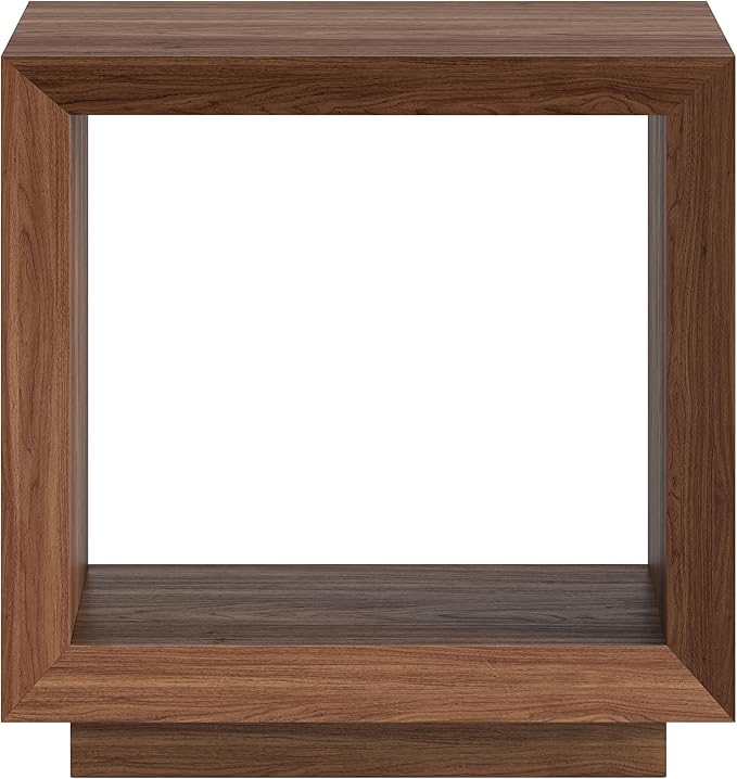 Henn&Hart 22" Modern Square Wooden End Table, Side Table, Nightstand with Open Display Shelf for Living Room, Office, Family Room, or Bedroom, Satin Walnut