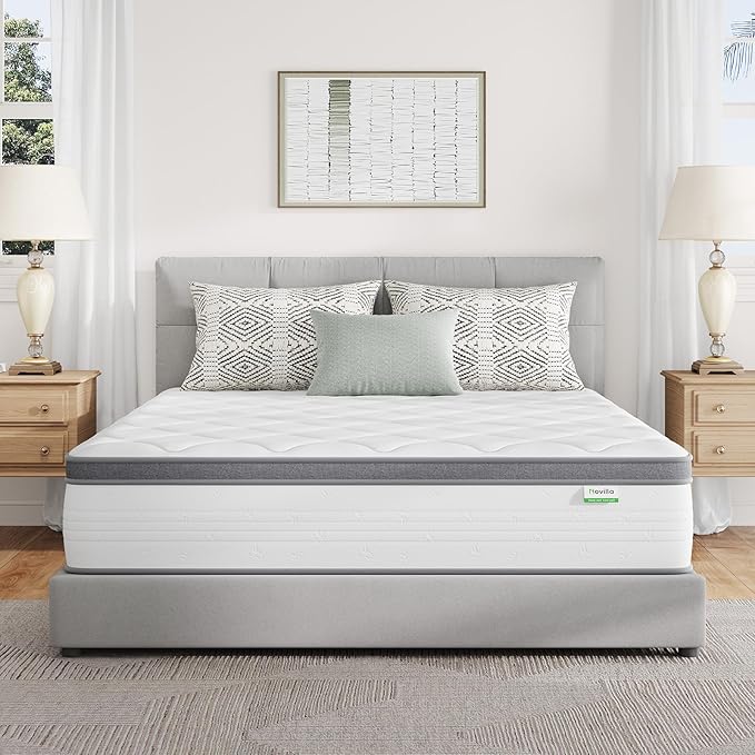Novilla Queen Mattress 14 Inch, Hybrid Mattress Queen in a Box,Foam Innerspring Mattresses for Body Supportive & Pressure Relief, Comfort Pillow Top for Medium Firm Feel