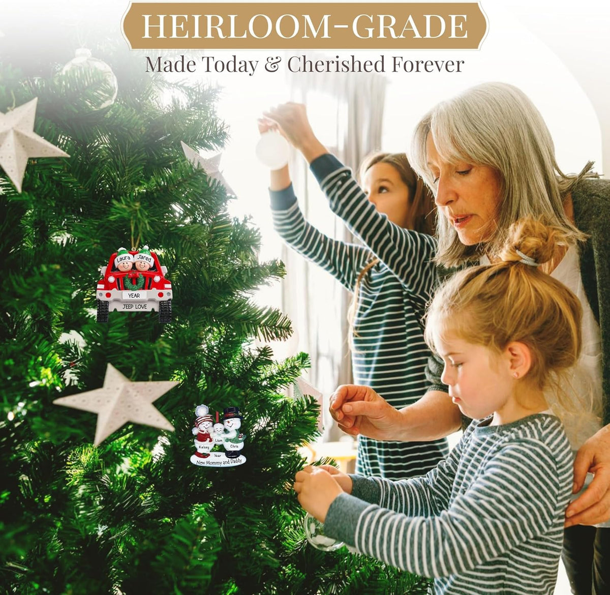 Personalized Large Family of 12 Ornament 2025 | Free 24h Customization | Christmas Ornaments for Tree | Custom Gift Wrapped Green Glitter Keepsake for Twelve Persons