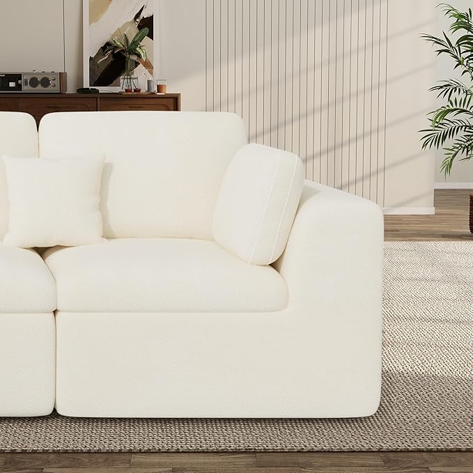 Loveseat Sofa, Cloud Boneless Couches for Living Room, 2 Seater Modular Sectional Sofa,Oversized,Beige Chenille