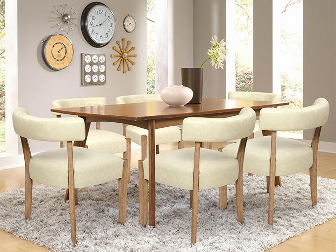 Modern Dining Chairs Set of 2, Faux Leather Upholstered Kitchen & Dining Room Chairs, Mid Century Modern Wooden Dining Chairs Oversized Sturdy Rounded Chairs Curved Back, Beige