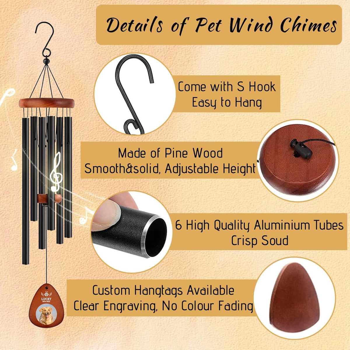 Personalized Pet Memorial Wind Chimes - Dog Memorial Gifts for Loss of Dog,Dogs Remembrance Bereavement Gift,Custom Pet Loss Sympathy Gifts in Memory of Dogs Cats (Design 2)