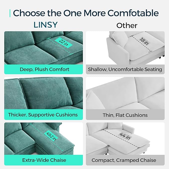 LINSY HOME Sleeper Sofa Bed, 115" Modular Sectional Sofa Bed with Double Layer Cushious, Comfy Cloud Sofa Couches for Living Room, Apartment, Home Theater, Green