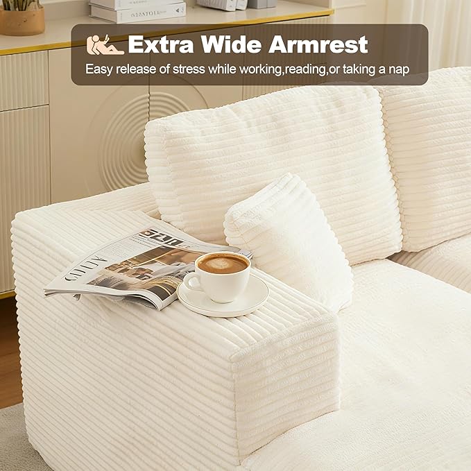 Modular Sectional Cloud Couch for Living Room,Modern Boneless Couche Set with Plush Corduroy,Comfy Floor Sofa with Memory Foam,Stupendous U Shaped Sofa with Ottoman,No Assembly Required,Beige