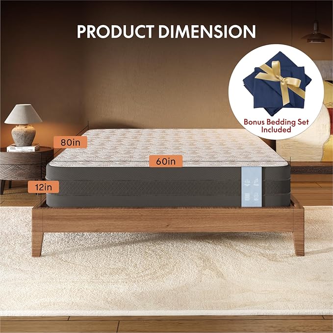 FLEXISPOT 12'' Queen Size Cooling Gel Memory Foam Mattress, Viscose from Bamboo, Medium Firm, 10-Year Warranty, Mattress-in-A-Box, Certi-PUR & Oeko-TEX Certified, Washable, Fire-Resistant.