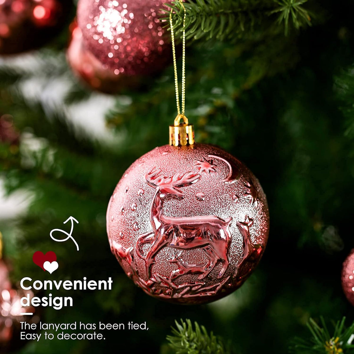 Senjie Rose Gold Shatterproof Christmas Ornaments, 32 Pcs, Plastic, Hanging, Christmas, Wedding
