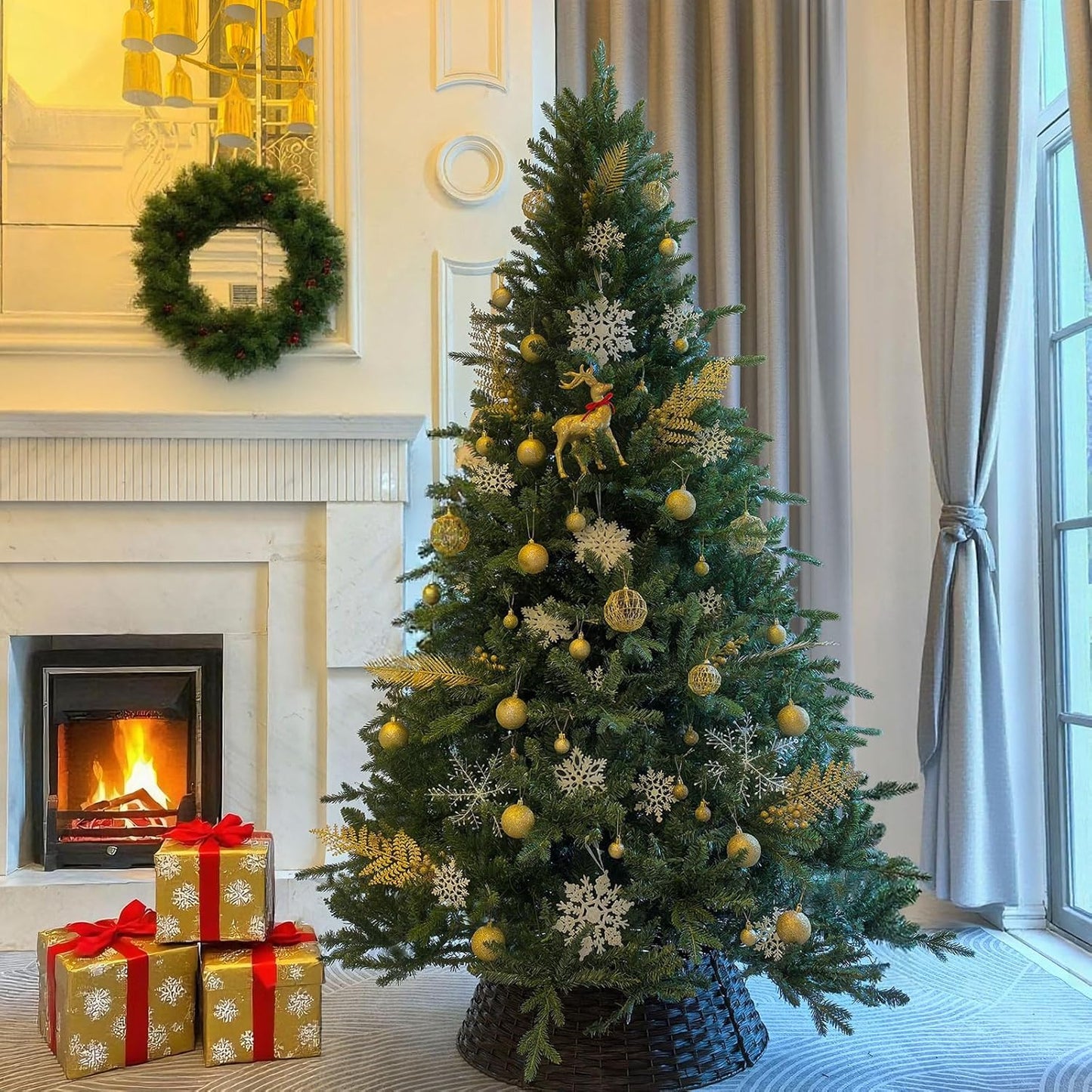 6FT Artificial Christmas Tree with 1413 PE&PVC Mixed Branch Tips, Unlit Hinged Premium Spruce Fake Xmas Trees, Green, Foldable Base