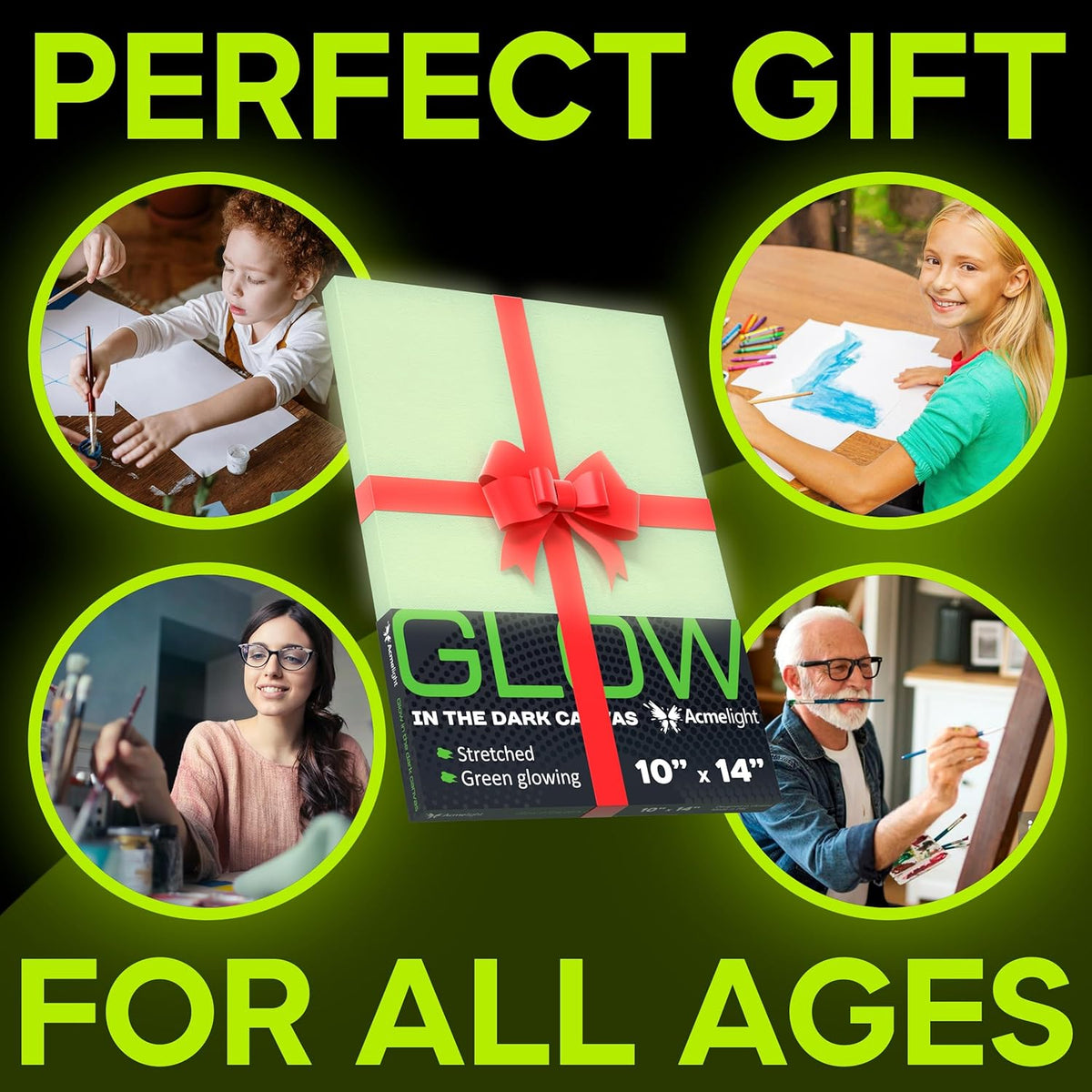 Glow in The Dark Canvas Boards – 2 Pack of 10×14″ Painting Panels – Neon-Ready Art Canvases for Acrylic, Oil & Glow Paints – Creative Gift for Artists, Kids & Decoration