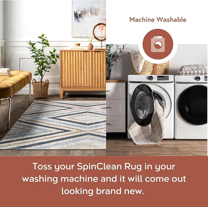 nuLOOM 9' x 13' Machine Washable Stain-Resistant Area Rug Medium Profile for Living Room, Bedroom, and Dining Room, Akari Blue