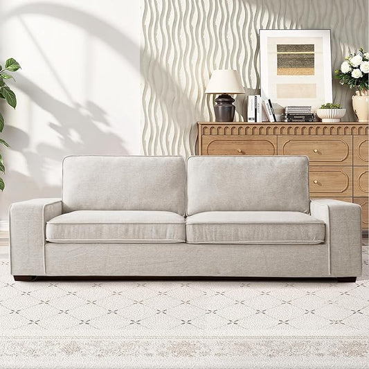 RISAR 88.58" Modern Sofa for Living Room, Chenille Couch with Removable Cover & Spring Cushions, Solid Wood Frame, Easy Assembly for Small Spaces (Beige)