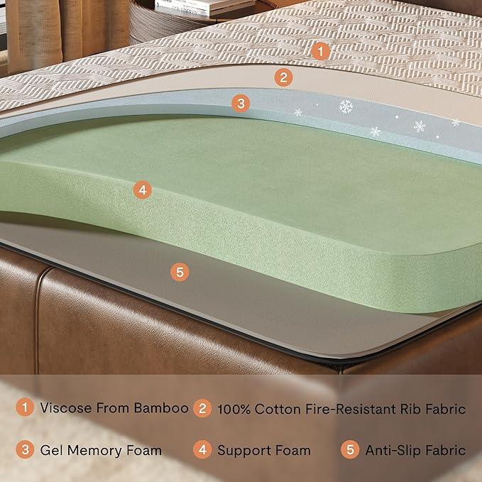 FLEXISPOT 6'' Queen Size Cooling Gel Memory Foam Mattress, Viscose from Bamboo, Medium Firm, 10-Year Warranty, Mattress-in-A-Box, Certi-PUR & Oeko-TEX Certified, Washable, Fire-Resistant.