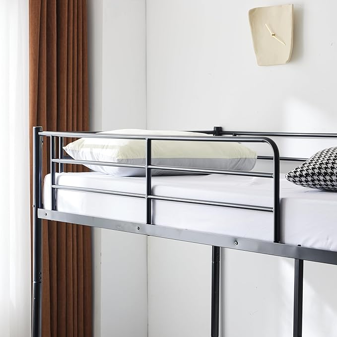 Karl home Black Bunk Bed Twin Over Twin with 2 Storage Drawers, Metal Bunk Bed with Built-in Ladder and Safety Guardrail, Space-Saving Twin Bunk Beds for Kids, Teens & Adults, No Box Spring