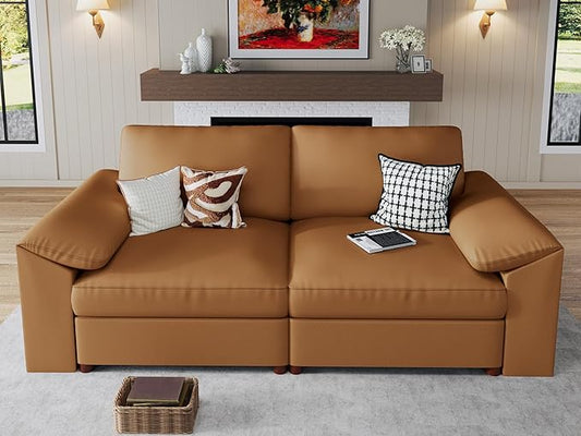 EASE MOOSE Loveseat Sofa for Living Room,Oversized Deep Seat Modular Sectional,Modern Comfy 2 Seater Sofas,Scratch Resistant Faux Leather Couch for Small Spaces, Brown