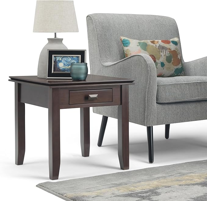SIMPLIHOME Artisan SOLID WOOD 21 inch Wide Square Transitional End Side Table in Tobacco Brown for the Living Room and Bedroom