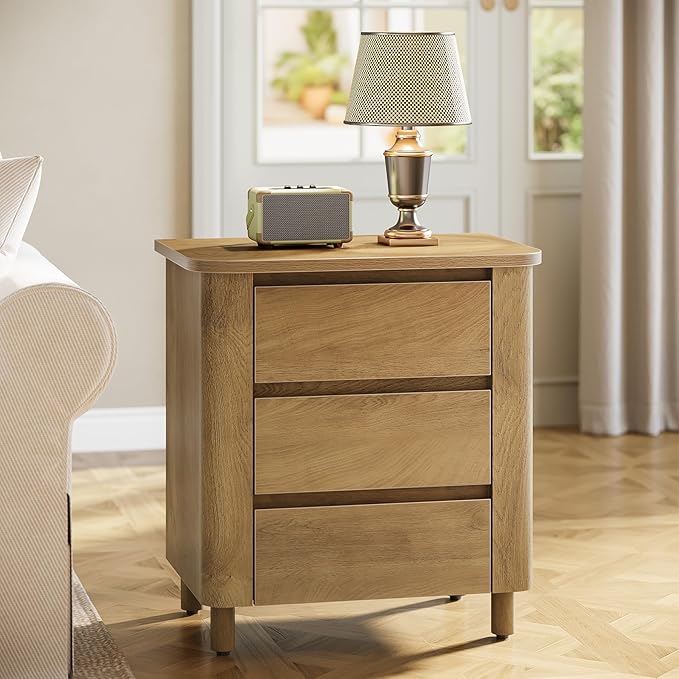 Tribesigns Modern Side Table Set 2 with 3 Drawers, 23.62" Wide End Table for Couch Sofa Living Room, Rustic Brown