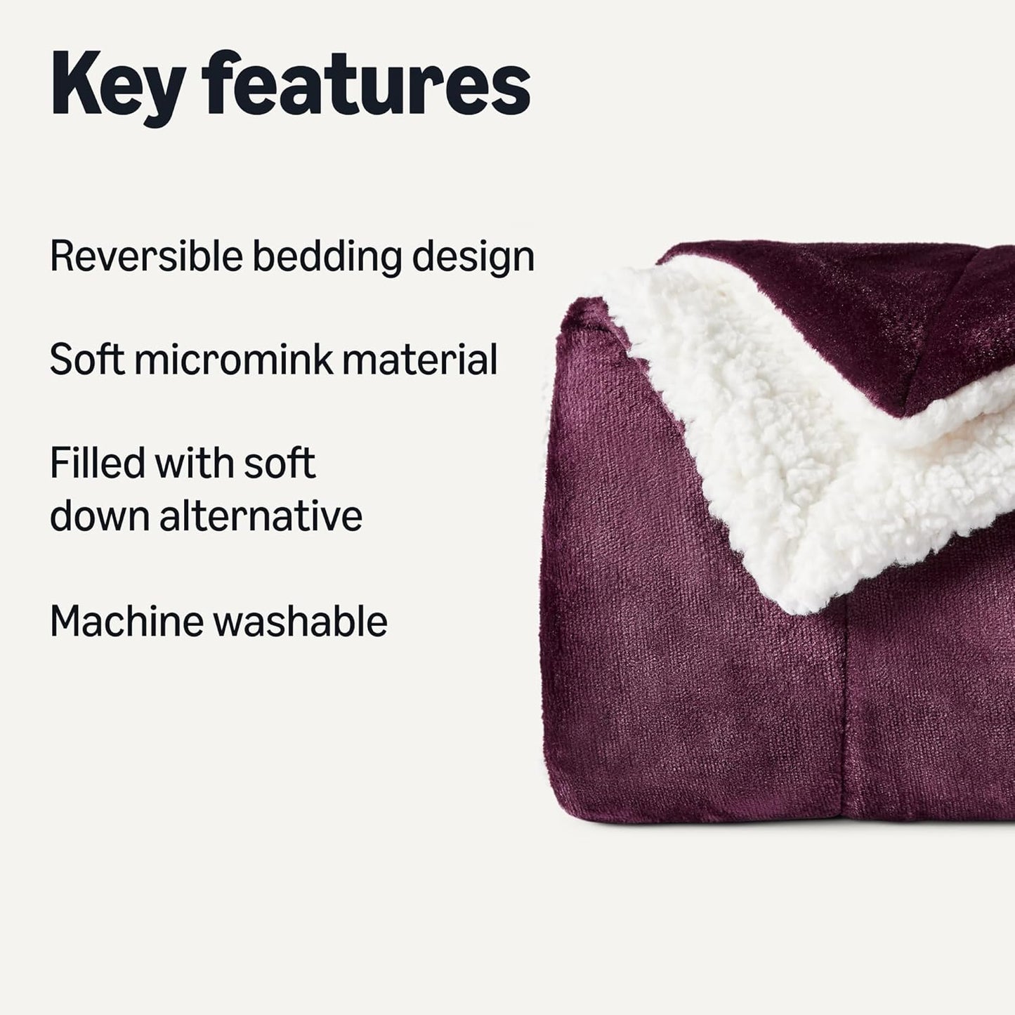 Amazon Basics Reversible Sherpa Throw Blanket, Plum, 50"x60"