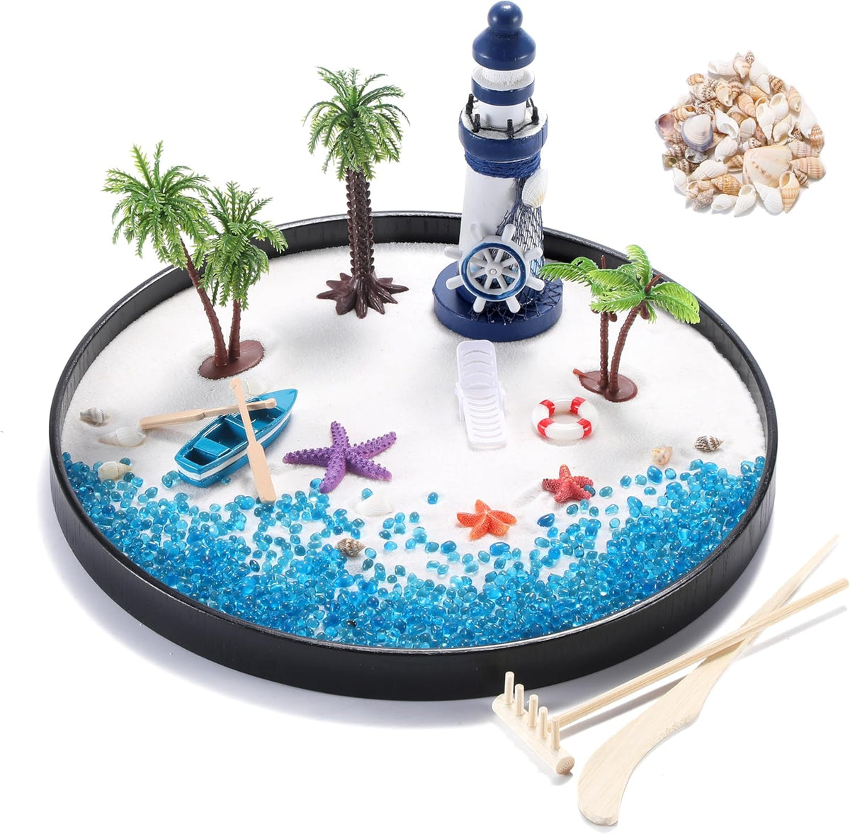 Zen Garden for Desk, Holiday Island Theme Sand Box Kit, Garden Meditation, Stress Relief Gifts, Home Office Desk Decoration.