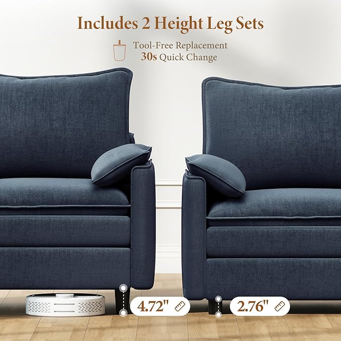 Vesgantti 142" Oversized Sectional Sofa Bed, 8-Seater Modular Sleeper Cloud Couch with Movable Ottoman, Chenille Convertible Sofa Set Deep Seat Couches for Living Room, Bedroom and Apartment, Blue