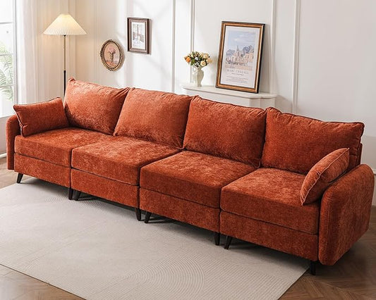 135'' Modular Sectional Sofa with All Seats Storage,Oversized 4-Seater Comfy Cloud Couches with Deep Seat,Big Couch for Living Room,Bedroom,Velet,Orange