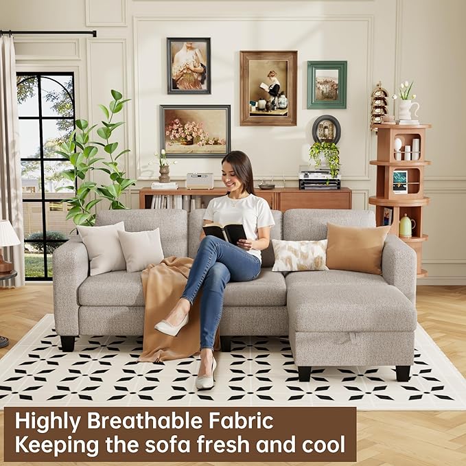 ZeeFu Sectional and Sofa Couches for Living Room - 78'' 3 Seater L-Shaped Modular Couch with Storage Ottoman - Modern Velevt Fabric Upholstered Sofa Set for Small Space Apartment Office