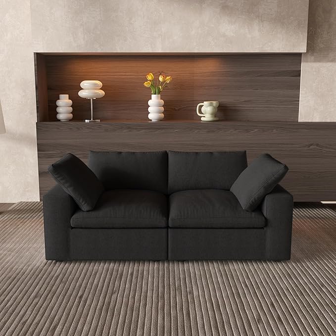 WJShome Love Seat Sofas,80.3" Down Filled Modular Sectional Sofas for Living Room,Cushion Covers Removable, Customizable Modular Sectional Couch for Apartment(Black)