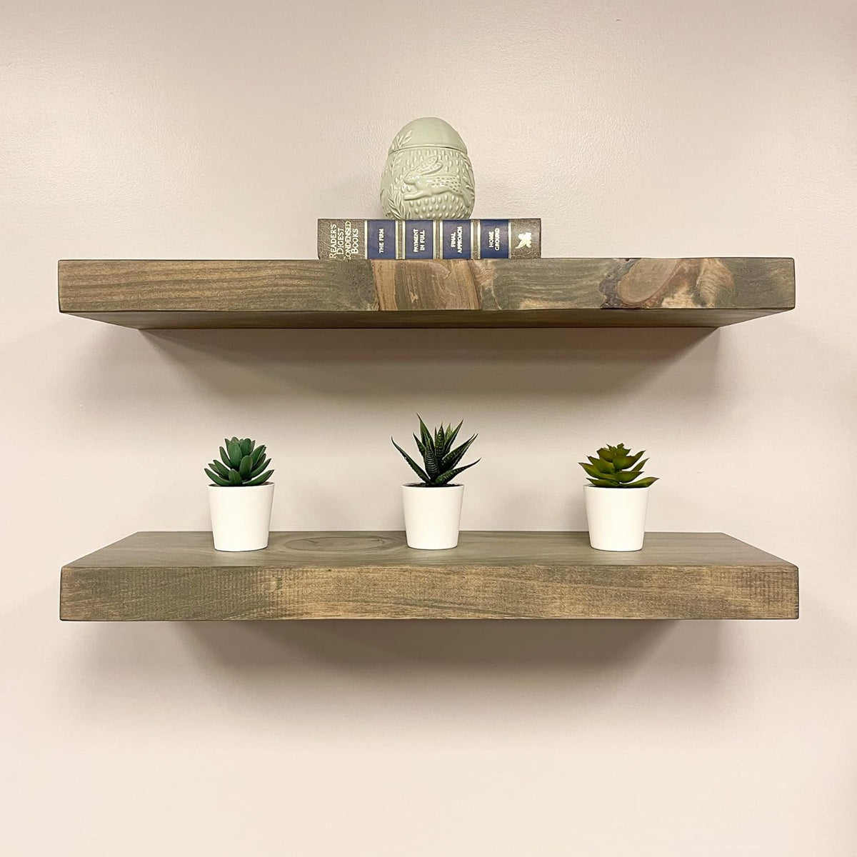 URBANDI, Rustic Floating Shelves, Set of 2, Hidden Bracket, Solid Wood, Heavy Duty, Wall Mounted Shelves, (Grey, 36Wx10D)