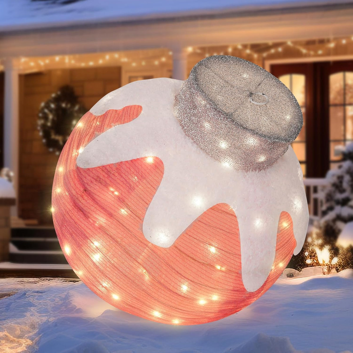 BRIGHTDECK Outdoor Christmas Ornaments, Lighted Pop-Up Outdoor Holiday Ball Decoration with 80 LED Lights, 8 Light Modes, Lighted Collapsible Holiday Decorations for Yard, Home (Pink)
