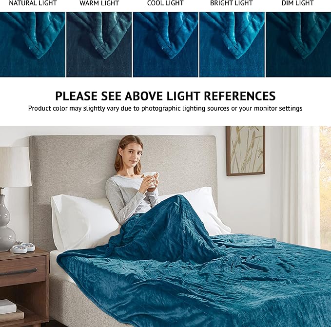 Beautyrest Heated Electric Blanket for Cold Weather, Fast Heating Heated Blanket, Auto Shut Off, Virtually Zero EMF, Multi Heat Setting, UL Certified, Teal Full (84 inx80 in)