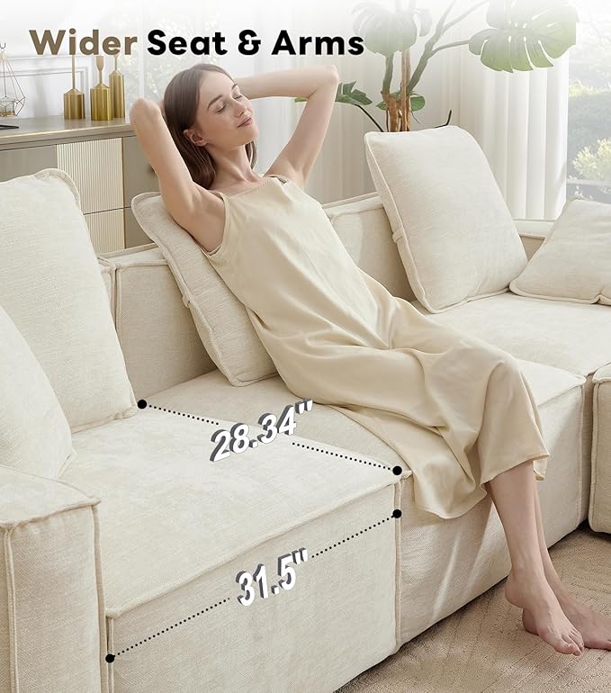 WILLOVE 109'' Modular Sectional Sofa, Chenille Cloud Couch with Wide Armrests & 5 Pillows, Deep Seat Couches for Living Room, Beige