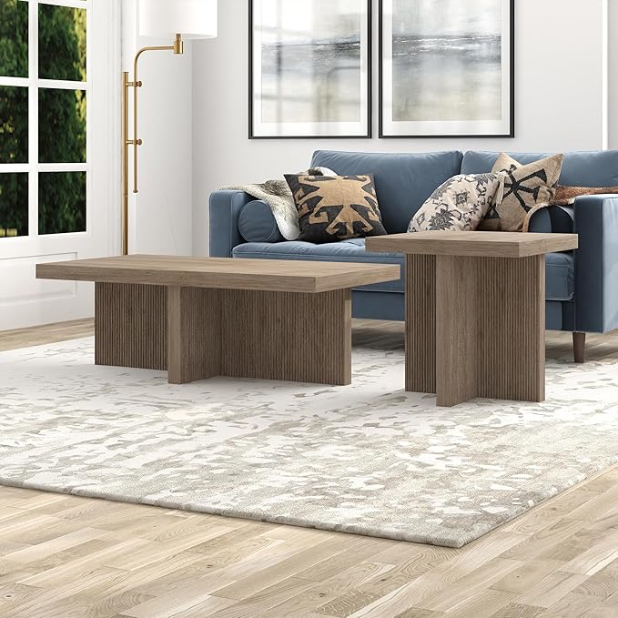 Henn&Hart 22" Wide Square Side Table in Antiqued Gray Oak, for Home, Living Room, Bedroom, Entertainment Room, Office