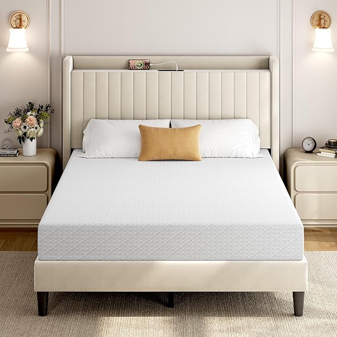 Yaheetech 8 Inch Queen Mattress 3 Foam Layer Cooling Gel Memory Foam Mattresses, Green Tea for Fresher Sleep, Medium Firm, CertiPUR-US Certified, No Fiberglass, Queen Size Mattress in a Box
