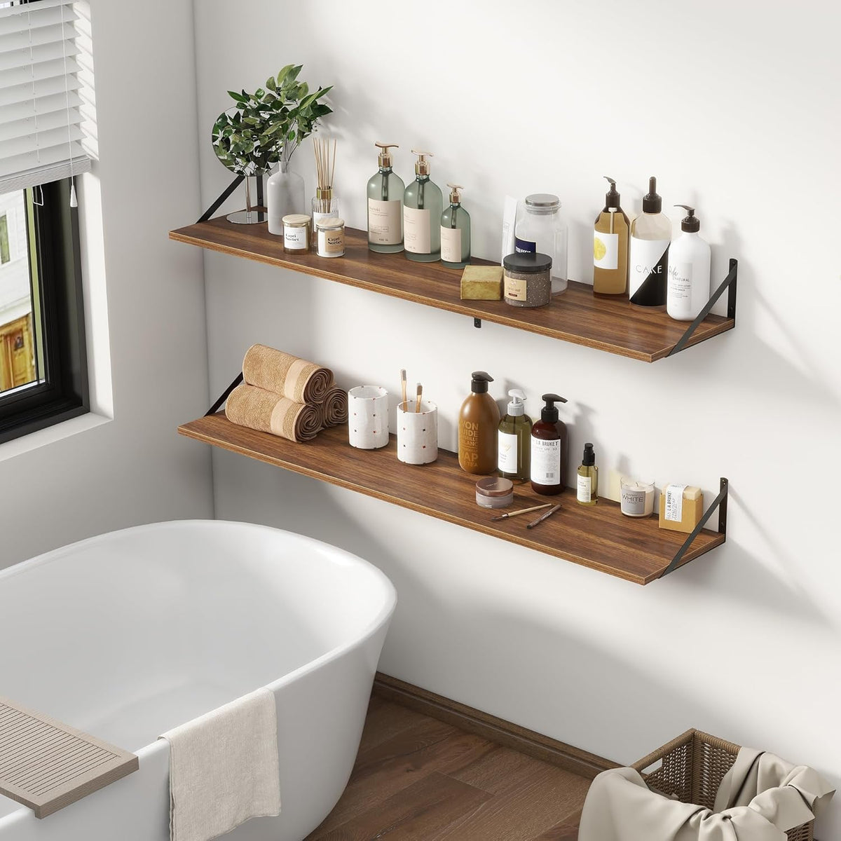Fun Memories Deep Floating Shelves, 55W x 12D Floating Shelves for Wall, Wood Floating Shelf with Bracket, Wide Display & Storage Wall Shelves for Living Room, Bedroom, Walnut