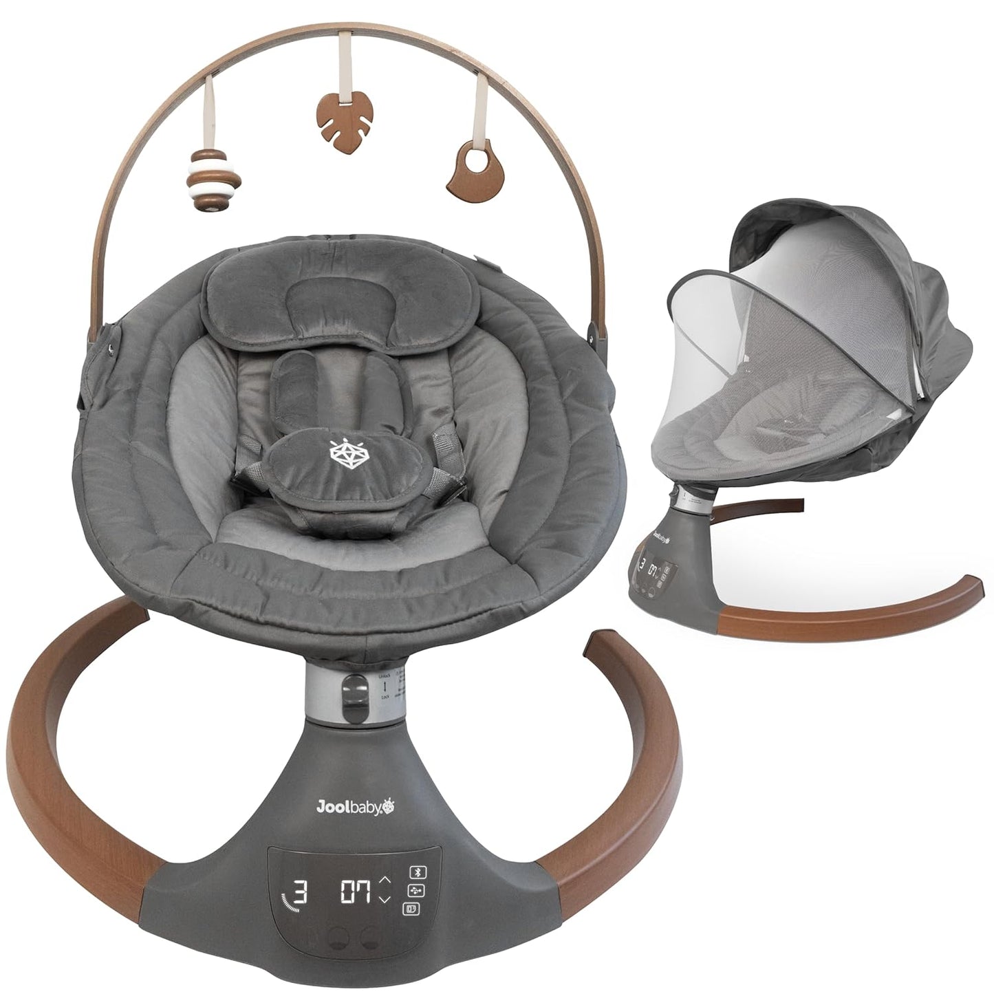 Jool Baby Nova Nature Baby Swing for Newborns – Natural Wood Toys, Electric Motorized Infant Swing, Bluetooth Music
