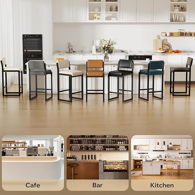 Bar Stools Set of 3, Fabric Counter Height Bar Stools with High Back and Metal Legs, Upholstered Bar Chairs, 26" Modern Barstools for Kitchen Island, Grey
