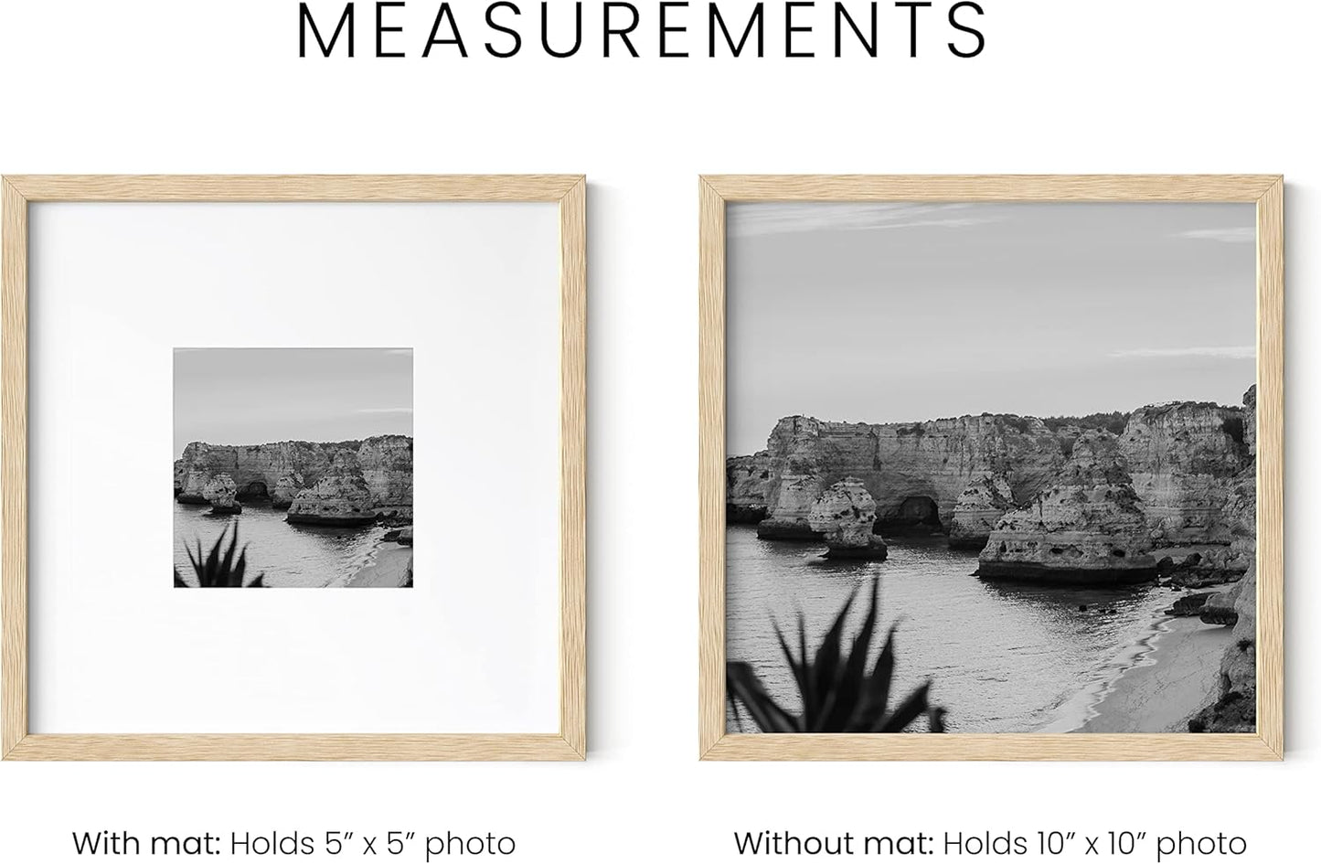 HAUS AND HUES Solid Oak Wood 10”x10”Picture Frames Matted to 5”x5” Set of 4-10x10 Photo Frame Set, Modern 10x10 Picture Frames with Mat, Square Photo Gallery Wall Frame Set (Beige Oak Frames)