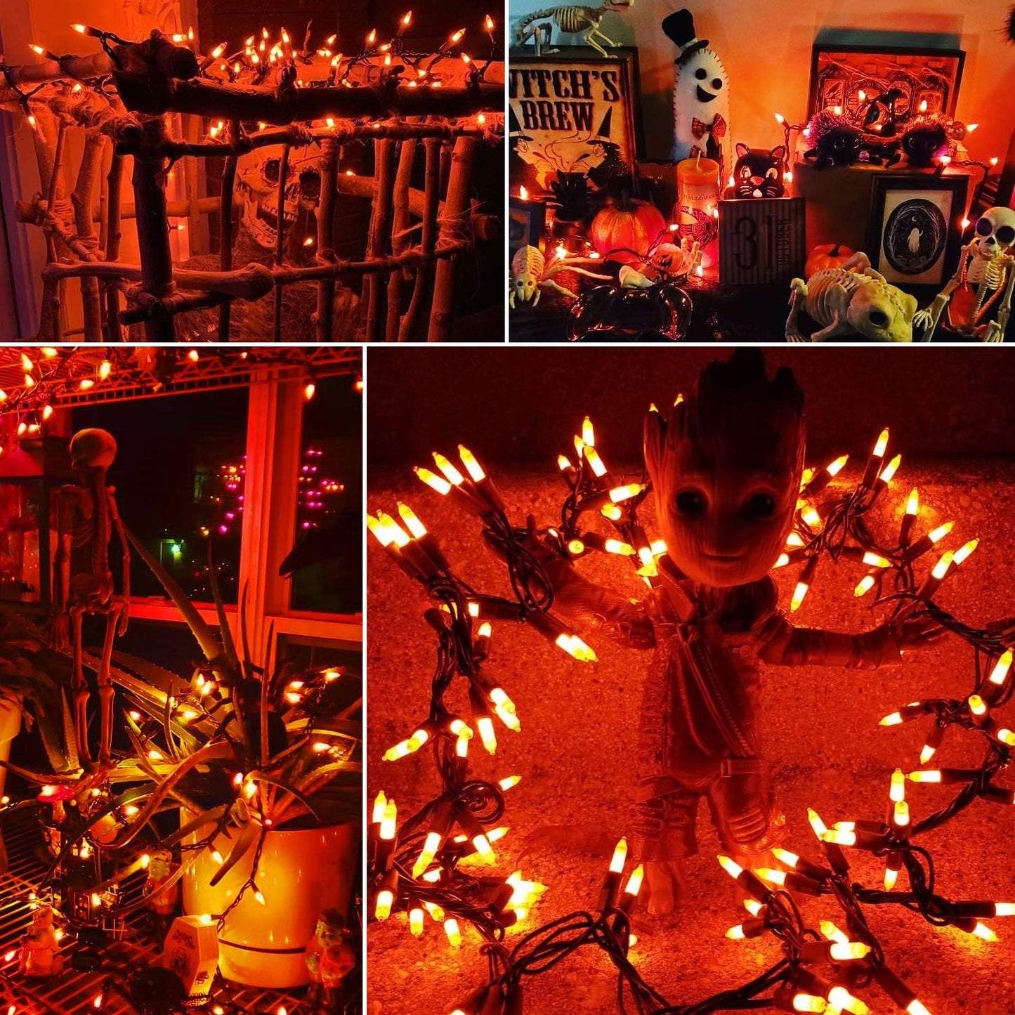 Brizled Orange Halloween Lights, 42.6ft 200 Count Incandescent Halloween String Lights Connectable, UL Certified Black Wire Mini Orange Lights String for Indoor Outdoor Tree Patio Garden Party Decor