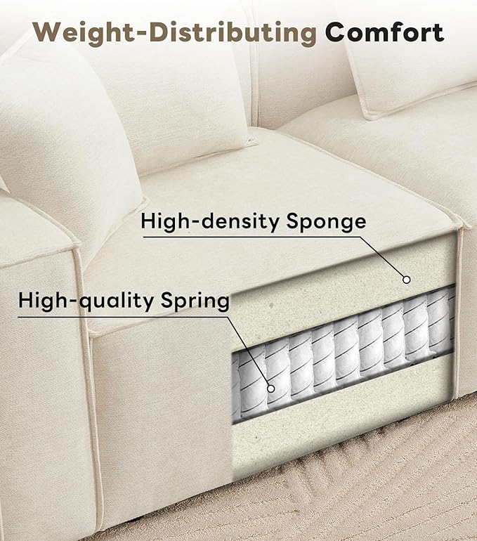WILLOVE 109'' Modular Sectional Sofa, Chenille Cloud Couch with Wide Armrests & 5 Pillows, Deep Seat Couches for Living Room, Beige